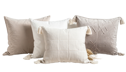 Neutral Throw Pillows with Tassels — Set of Four for Home Decor and Cozy Living Space