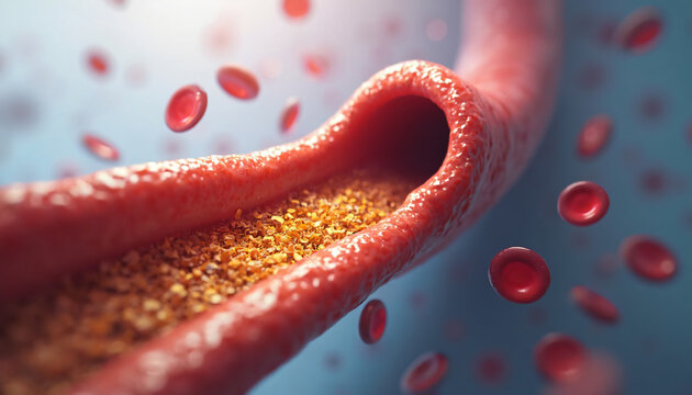 Blood Vessel with Plaque and Red Blood Cells