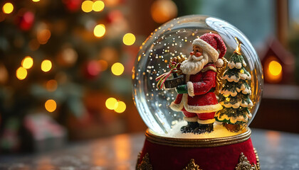 Christmas snow globe with Santa Claus and tree
