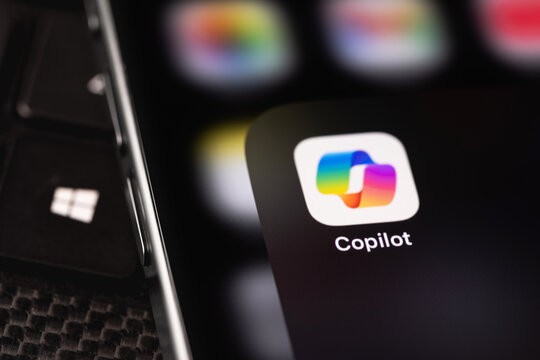 Microsoft Copilot mobile icon app on a screen smartphone iPhone closeup. Microsoft Copilot is an artificial intelligence assistant. Batumi, Georgia - September 7, 2025