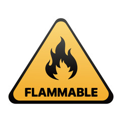 Flammable danger sign warning triangle icon, black orange vector label