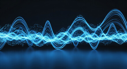 Abstract glowing blue waveform on transparent background for design projects