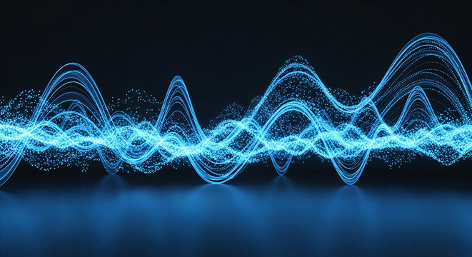 Abstract glowing blue waveform on transparent background for design projects