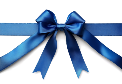 blue ribbon with a bow on a transparent background