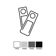 Two door hangers or tags overlapping each other, with color swatches below