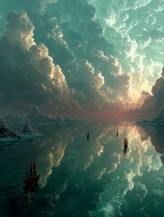 Explorers of the Infinite Horizon — Surreal Sea and Sky Dreamscape