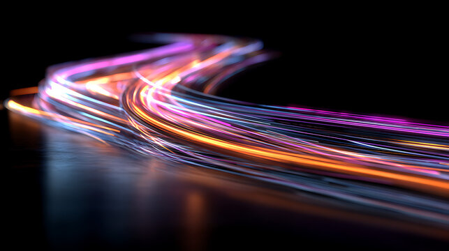 Flowing luminous streaks of magenta orange and blue light abstract light trails