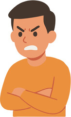 Fototapeta premium Angry Man with Arms Crossed, Feeling Frustrated and Expressing Displeasure, Cartoon Illustration