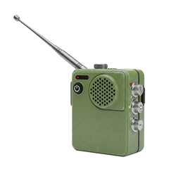 Fototapeta premium Rugged portable radio device with antenna and dials ready for outdoor adventures or emergency communication