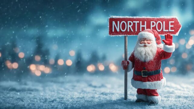 santa claus at the north pole illustrated animation