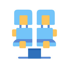 Two blue and yellow modern seats on black background