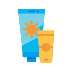 Sunscreen lotion tubes in flat style on black background