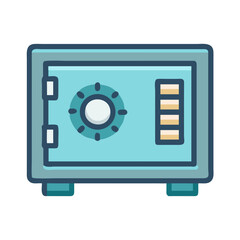 Isolated blue safe box icon on black background security