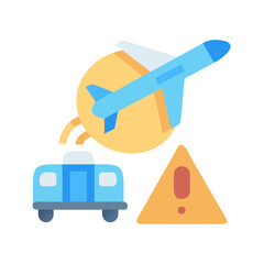 Airport transportation icon with taxi, airplane, and warning sign