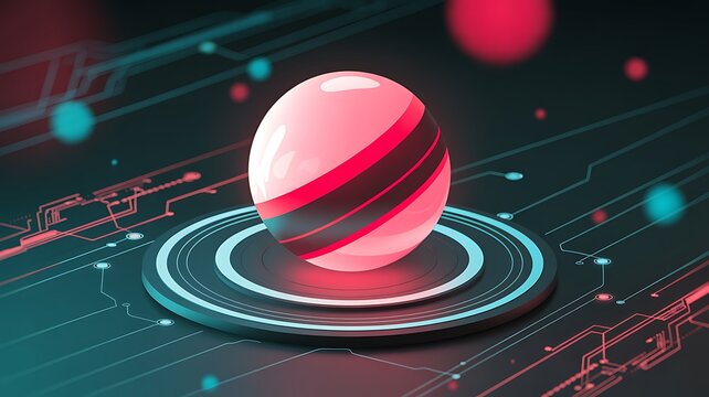 Futuristic glowing red sphere rises from digital circuitry with neon accents - Powered by Adobe