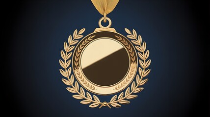 Close-up of a prestigious gold medal with laurel wreath and ribbon symbolizing achievement