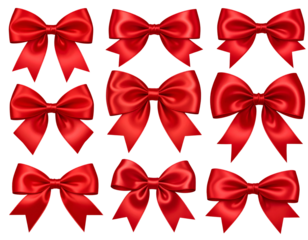 Nine vibrant red satin bows with flowing tails