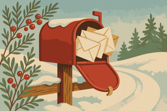 Blue cranberry icon highlights mailbox vector white retro surrounded holiday letters cartoon