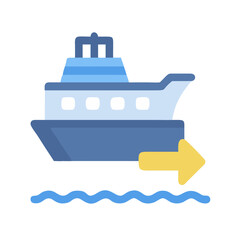 Stylized boat illustration with direction arrow and wavy water