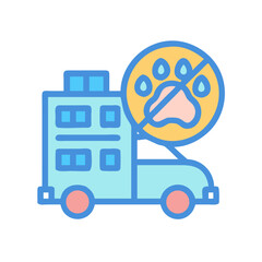 Blue veterinary ambulance with a crossed out paw symbol