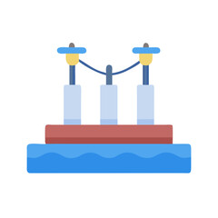 Stylized oil platform on water with ropes connecting towers