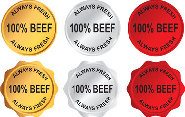 Always Fresh 100% Beef Labels and Quality Guarantee Badges