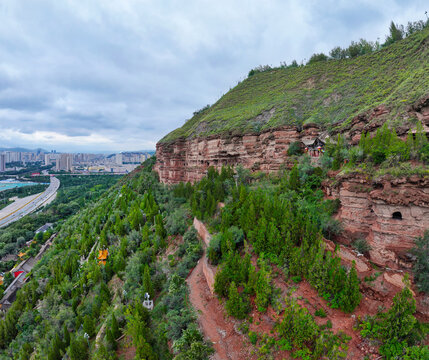 
Aerial photography of Tulou Temple in Beichan Temple, Xining City, Qinghai Province