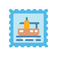 Flat style postage stamp with a boat graphic design