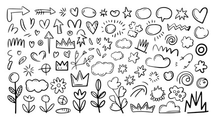 Naklejka premium Set of hand drawn doodle arrow icons, symbols, and elements vector illustration pattern