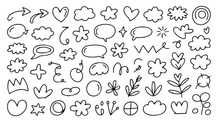 Hand drawn vector alphabet set of cartoon weather symbols and seamless cloud sun rain pattern illustration