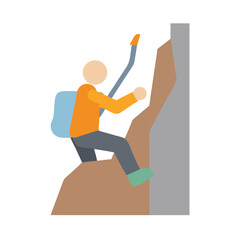 Flat design mountain climber ascending a rock face vector