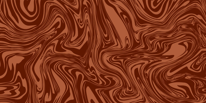 Retro coffee color background. Milk chocolate liquid dessert texture. Wavy swirl candy pattern for poster, cover, banner, pamphlet. Vintage brown trippy hippie wallpaper in 60s or 70s style. Vector