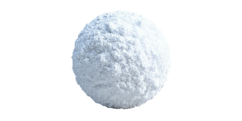 Close-up of a white, spherical object against a black background, textured and somewhat irregular