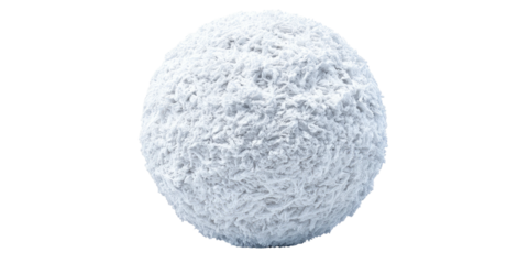 Textured, spherical object with a white, fluffy, and detailed surface, appearing isolated against black