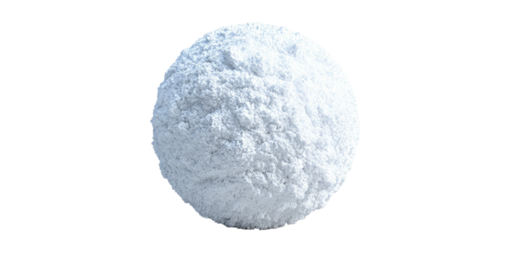 Close-up of a white, spherical object against a black background, textured and somewhat irregular