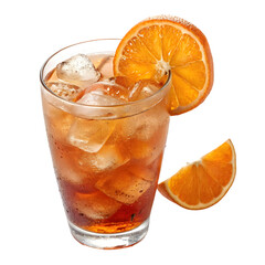 Refreshing Iced Tea Drink with Orange Slice & Ice Cubes for Summer on transparent background