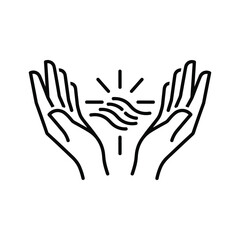 Obraz premium Open hands with sun rays and wavy lines in between