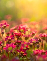 Crimson Blooms - A Vibrant Field of Red Flowers in Sunlight.