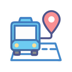 Bus with Route to Location on Black Background Illustration