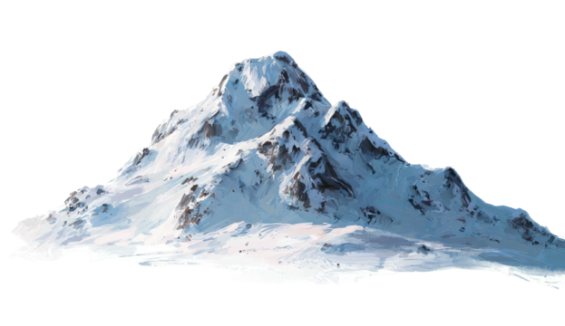A snow-capped mountain against a blank background, capturing a majestic landscape