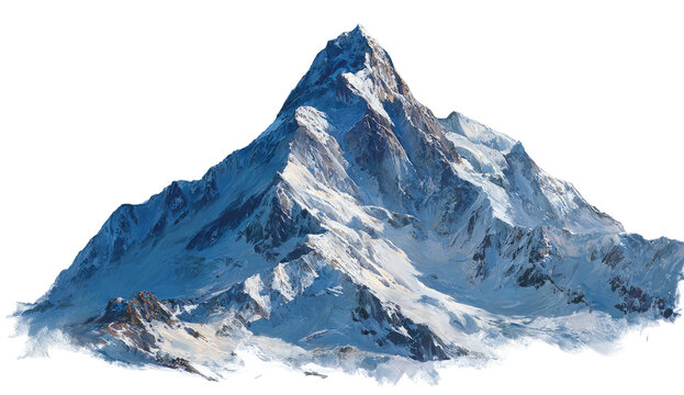 A high-resolution, isolated depiction of a snow-capped, jagged mountain peak, perfect clarity