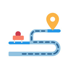 Flat design route icon with destination pin and car
