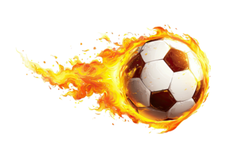 A soccer ball engulfed in vibrant flames, symbolizing speed and intense energy