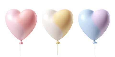 Three heart-shaped balloons, each with two pastel colors, floating against a black background