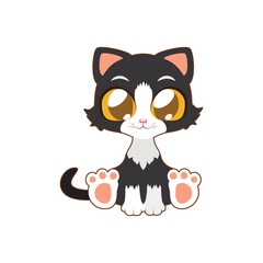 Adorable wide-eyed black and white kitten character illustration with a charmingly playful concept