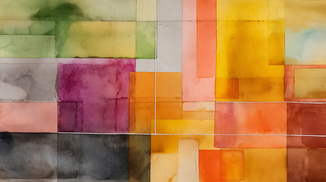 Geometric watercolor composition with vibrant hues and soft washes abstract rectangles - Powered by Adobe