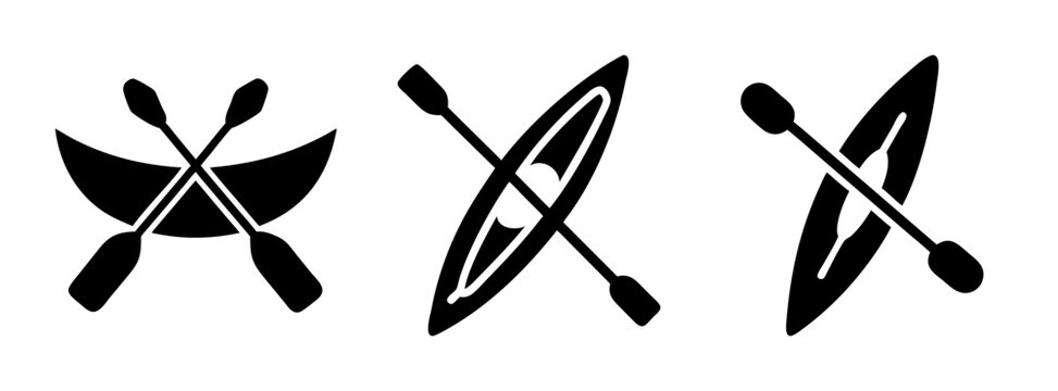Kayak canoe paddle vector illustration set for water sport recreation adventure and travel design