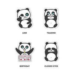 Adorable Panda Emotions Like, Teasing, Birthday, Closed Eyes - Cute Cartoon Panda Stickers
