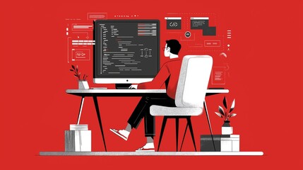 Person at desk reviewing code on a computer, symbolizing collaboration and quality assurance.