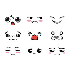 Diverse vector collection of cartoon facial expressions, vividly portraying a spectrum of human emotions
